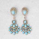 Van Cleef & Arpels 18k Yellow Gold Persian Turquoise & Diamond Vintage Pendant Earrings