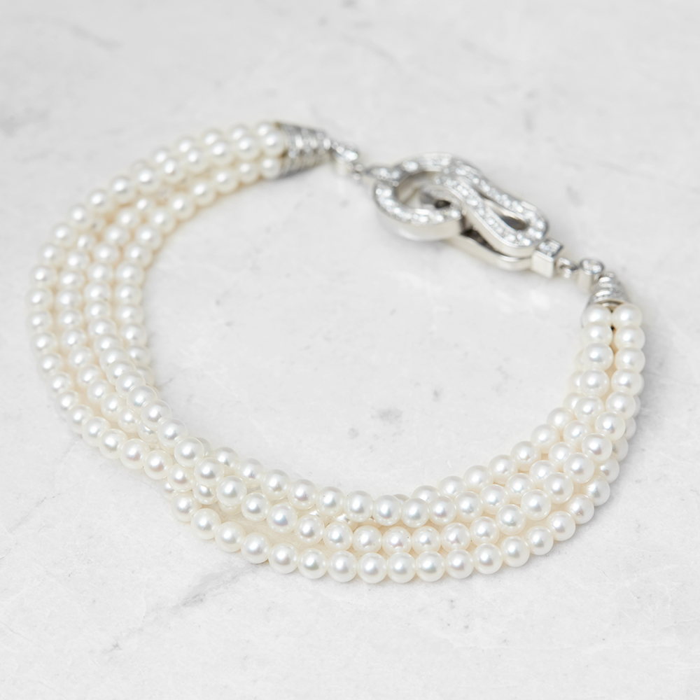 Cartier 18k White Gold Cultured Pearl & 1.02ct Diamond Agrafe Bracelet - Image 2 of 6