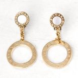 Bulgari 18k Yellow Gold Mother of Pearl Circle Drop Earrings