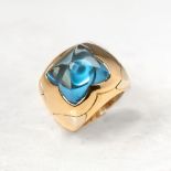 Bulgari 18k Yellow Gold Blue Topaz Piramide Ring