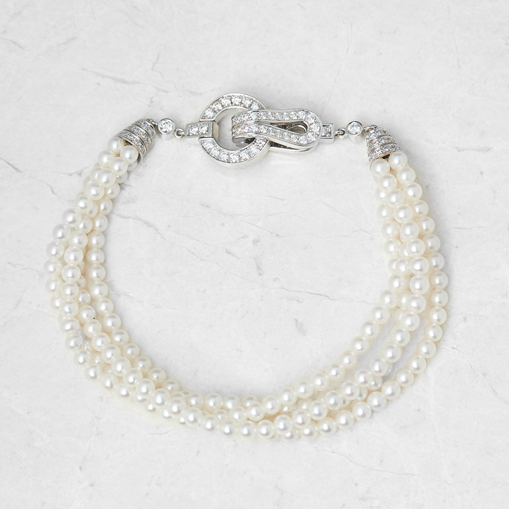 Cartier 18k White Gold Cultured Pearl & 1.02ct Diamond Agrafe Bracelet - Image 6 of 6