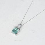 Unbranded 18k White Gold 5.00ct Colombian Emerald & 0.66ct Diamond Necklace