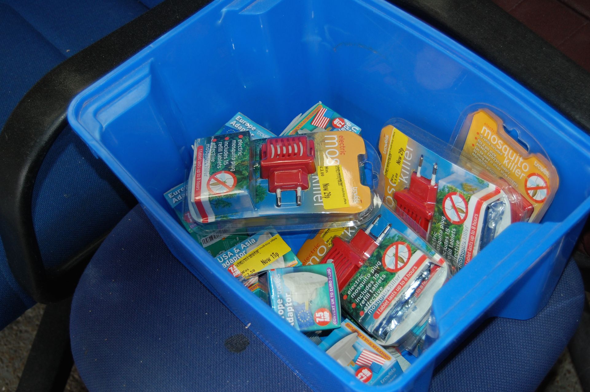 Box full of various travel items