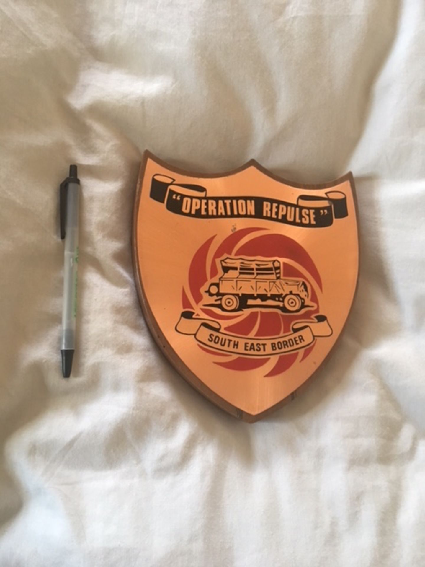 Rhodesia ops plaque, copper/wood from the Sir Christopher Lee militaria collection