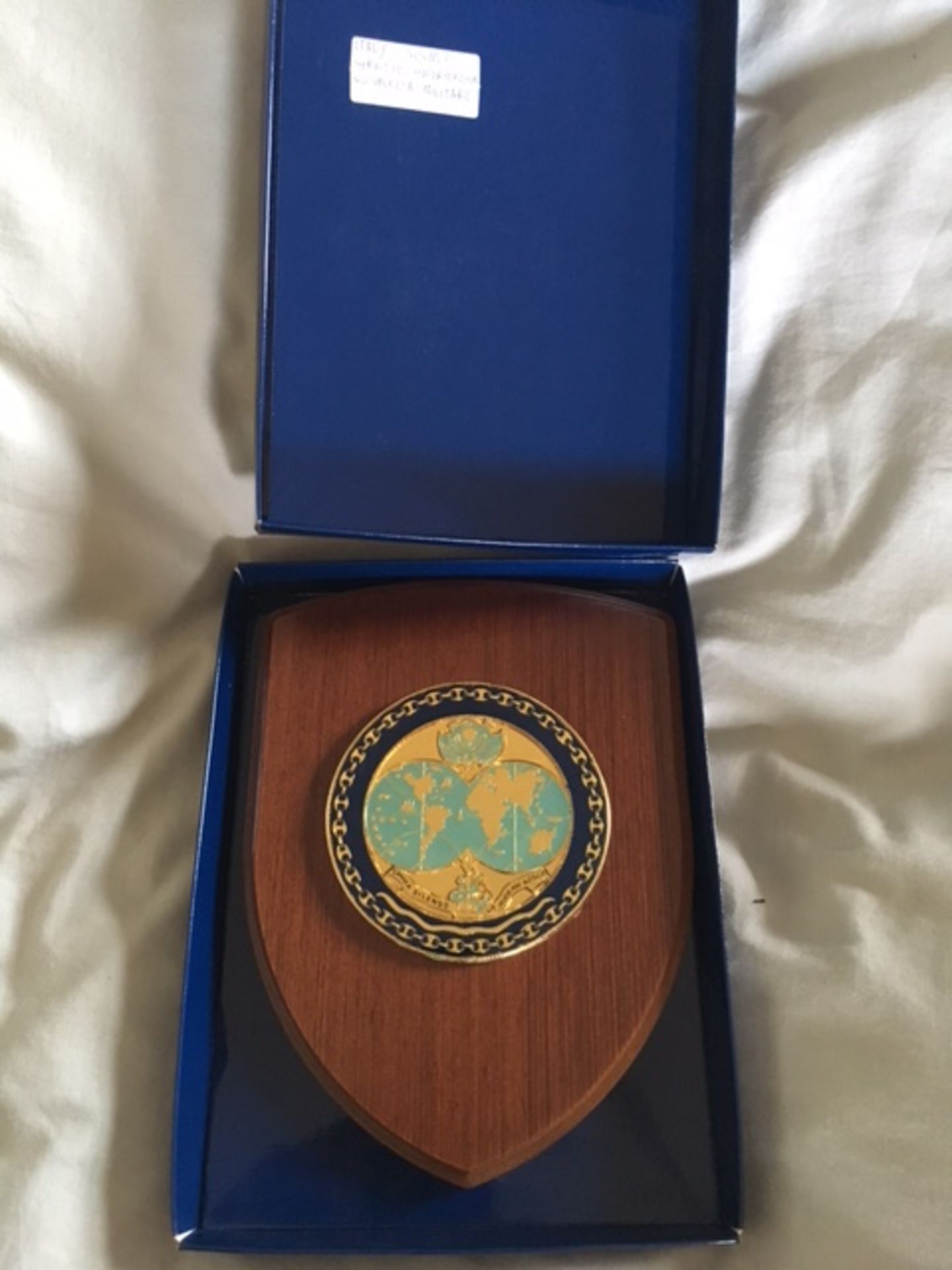 Rare italian intelligence service wood plaque and box