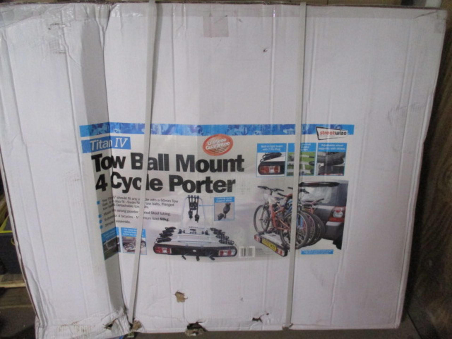 Boxed still in banded packaging Titan IV towball mount 4 cycle carrier RRP £389
