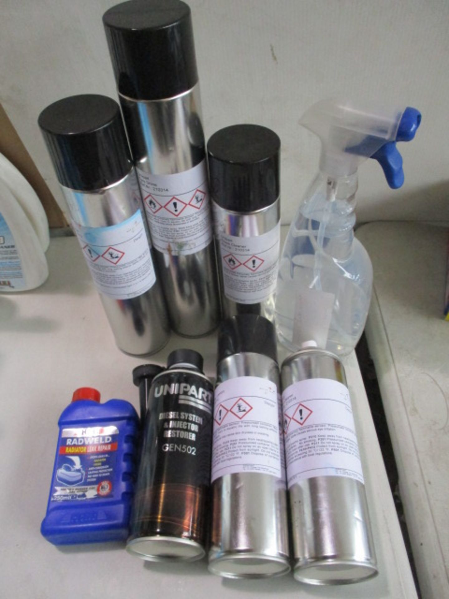 Assorted cleaning and lubricant aerosols and liquids as pictured