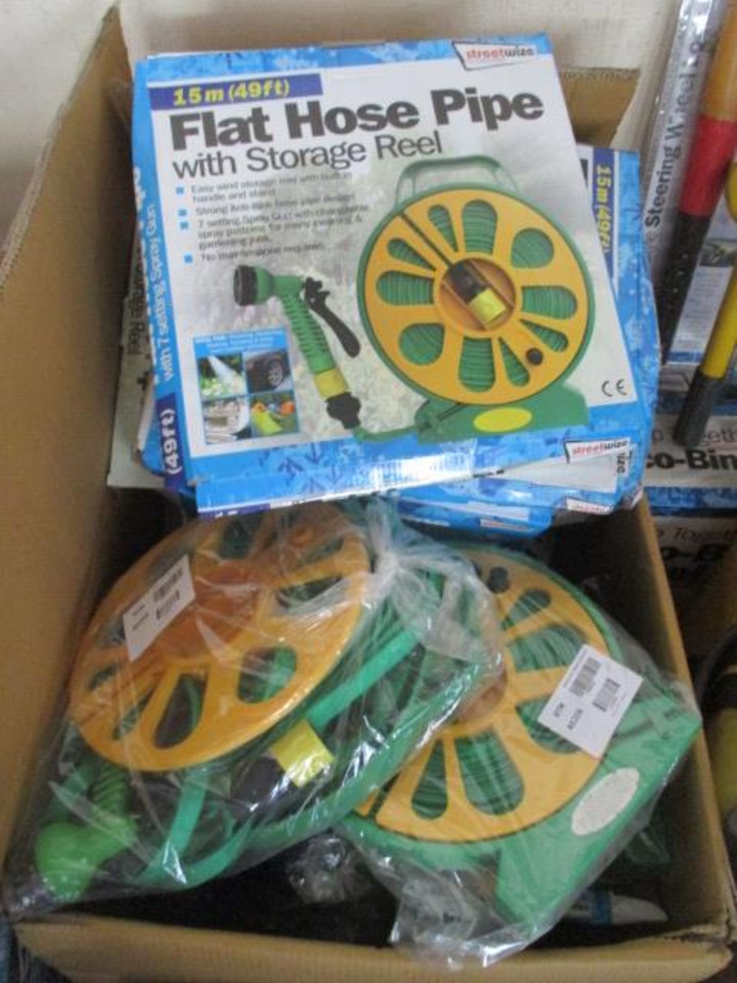 10pcs x assorted boxed and unboxed Flat hose - 50ft on storage wheel with multi nozzle rrp £19.99 .