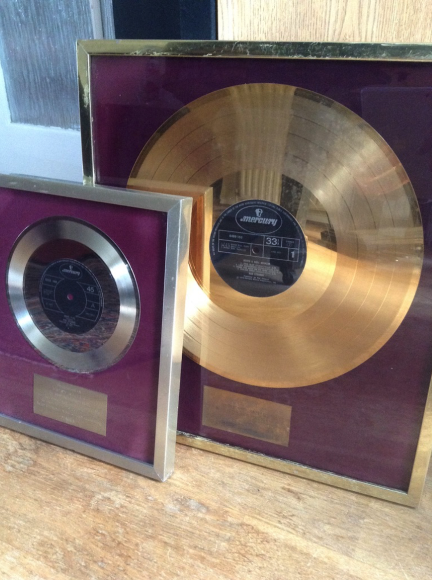 Rod Stewart, Gold & Silver Music Industry Award Discs Vintage 1970's with Signed Letters