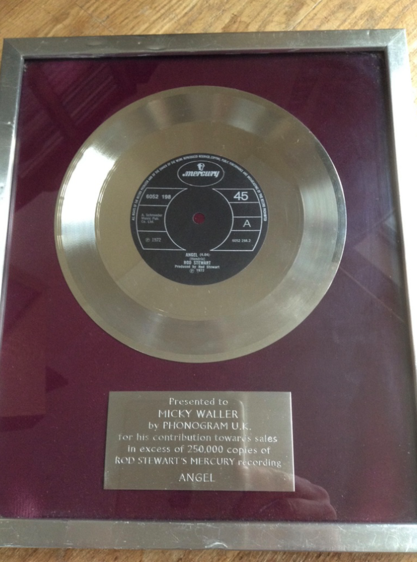 Rod Stewart, Gold & Silver Music Industry Award Discs Vintage 1970's with Signed Letters - Image 3 of 5