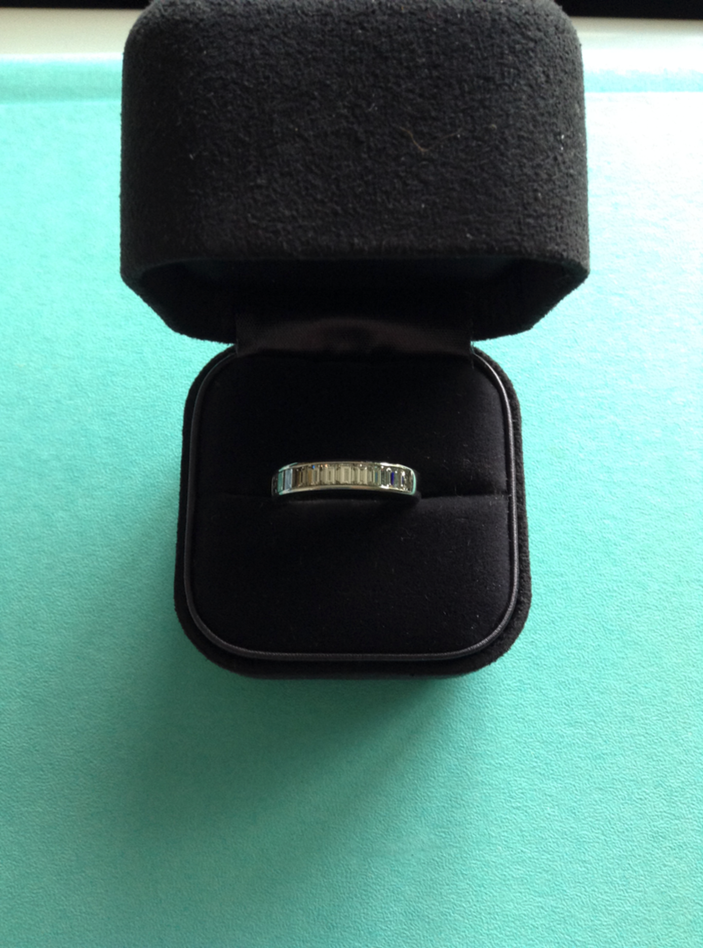 Tiffany & Co Rare Channel Set, Diamond Baguette Platinum Ring with Box & Original Receipt