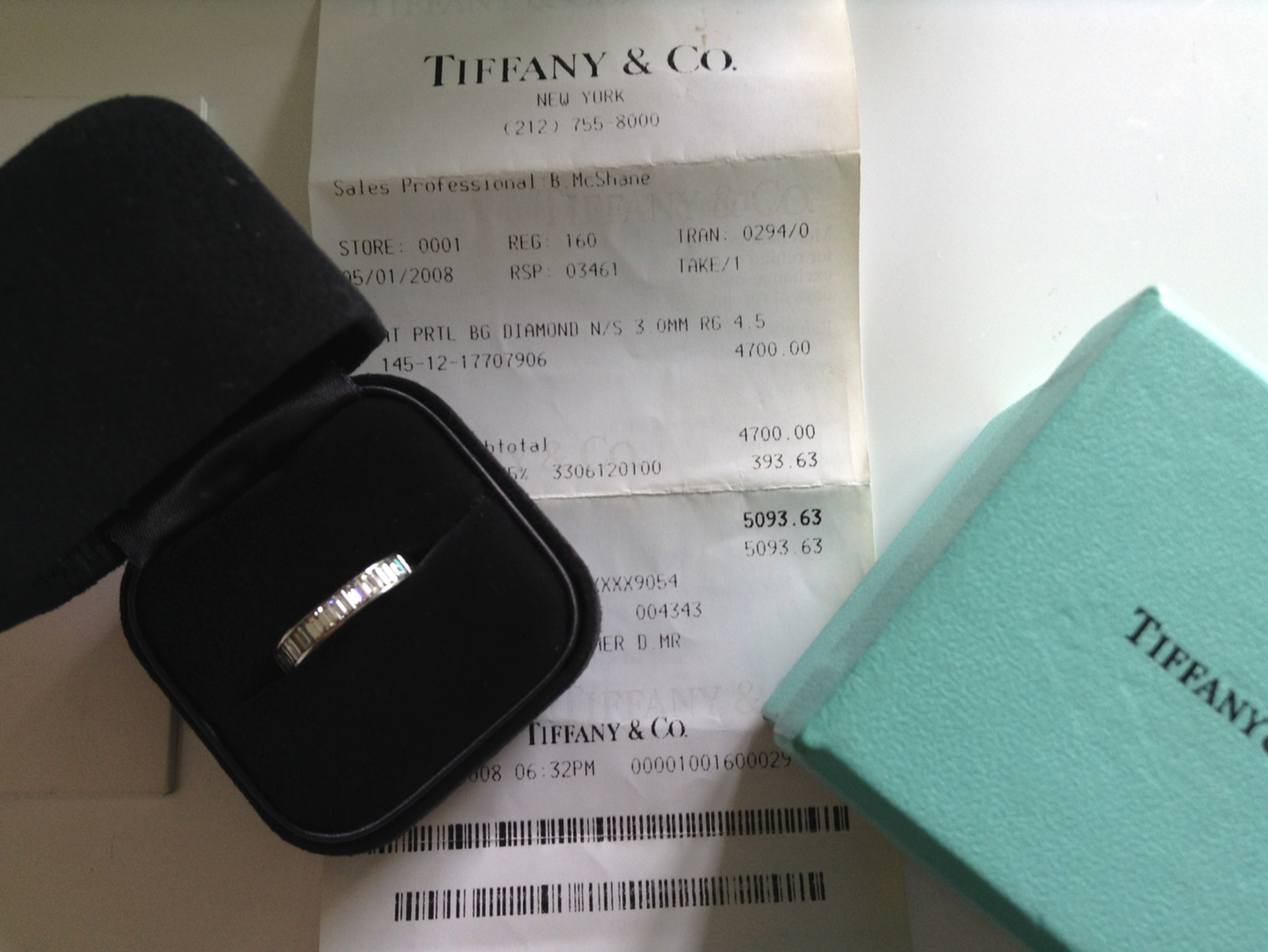 Tiffany & Co Rare Channel Set, Diamond Baguette Platinum Ring with Box & Original Receipt - Bild 3 aus 3