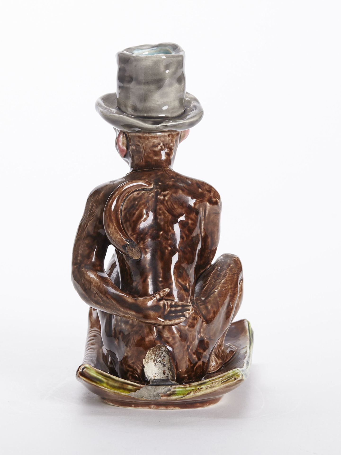 Sarreguemines Majolica Darwin Monkey Candlestick 19Th C. - Image 6 of 9