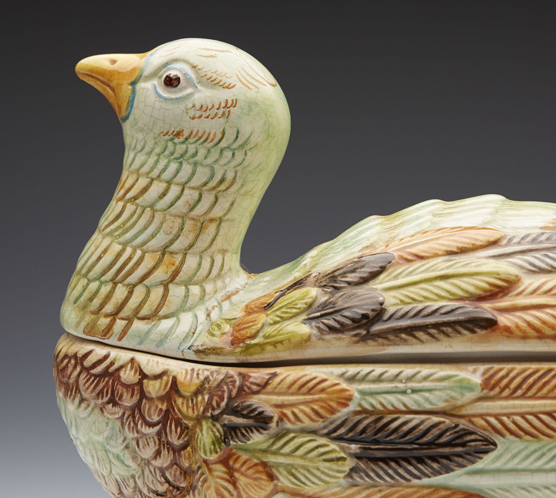 Antique Continental Majolica Pottery Bird Tureen 19Th C. - Image 9 of 9