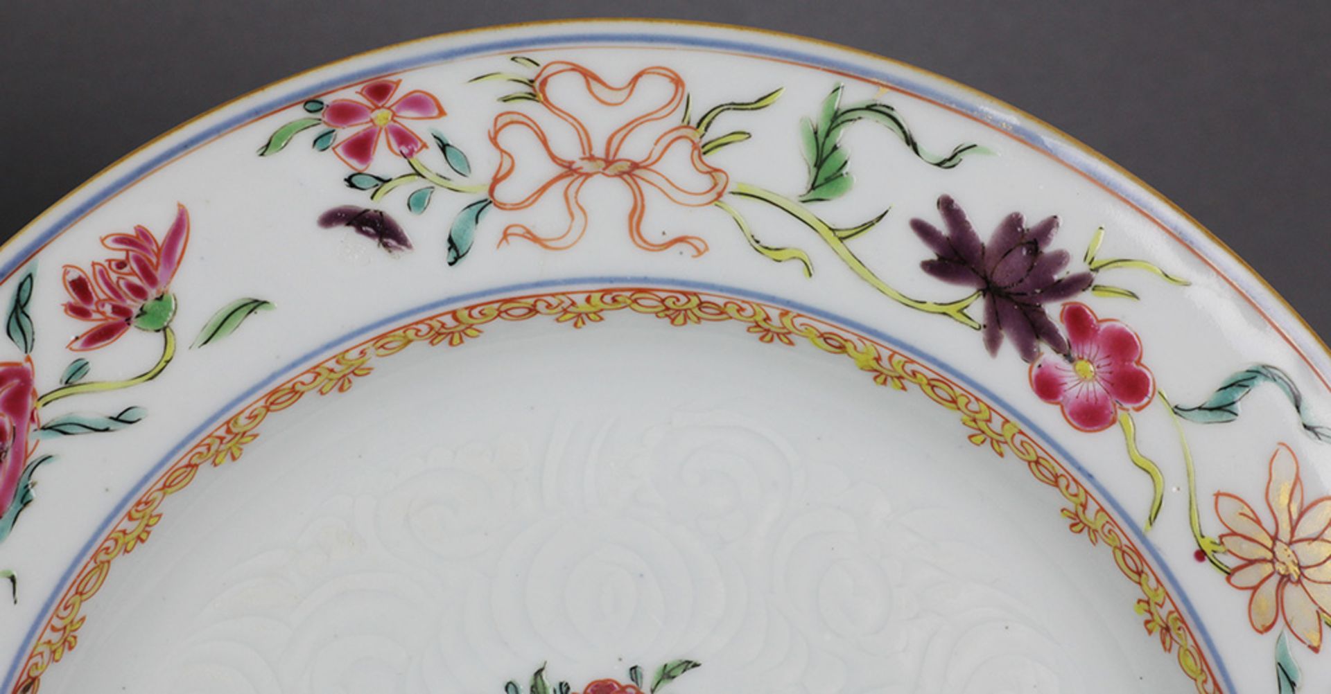 Pair Antique Chinese Bianco Sopra Bianco Floral Plates 18Th C. - Image 2 of 10