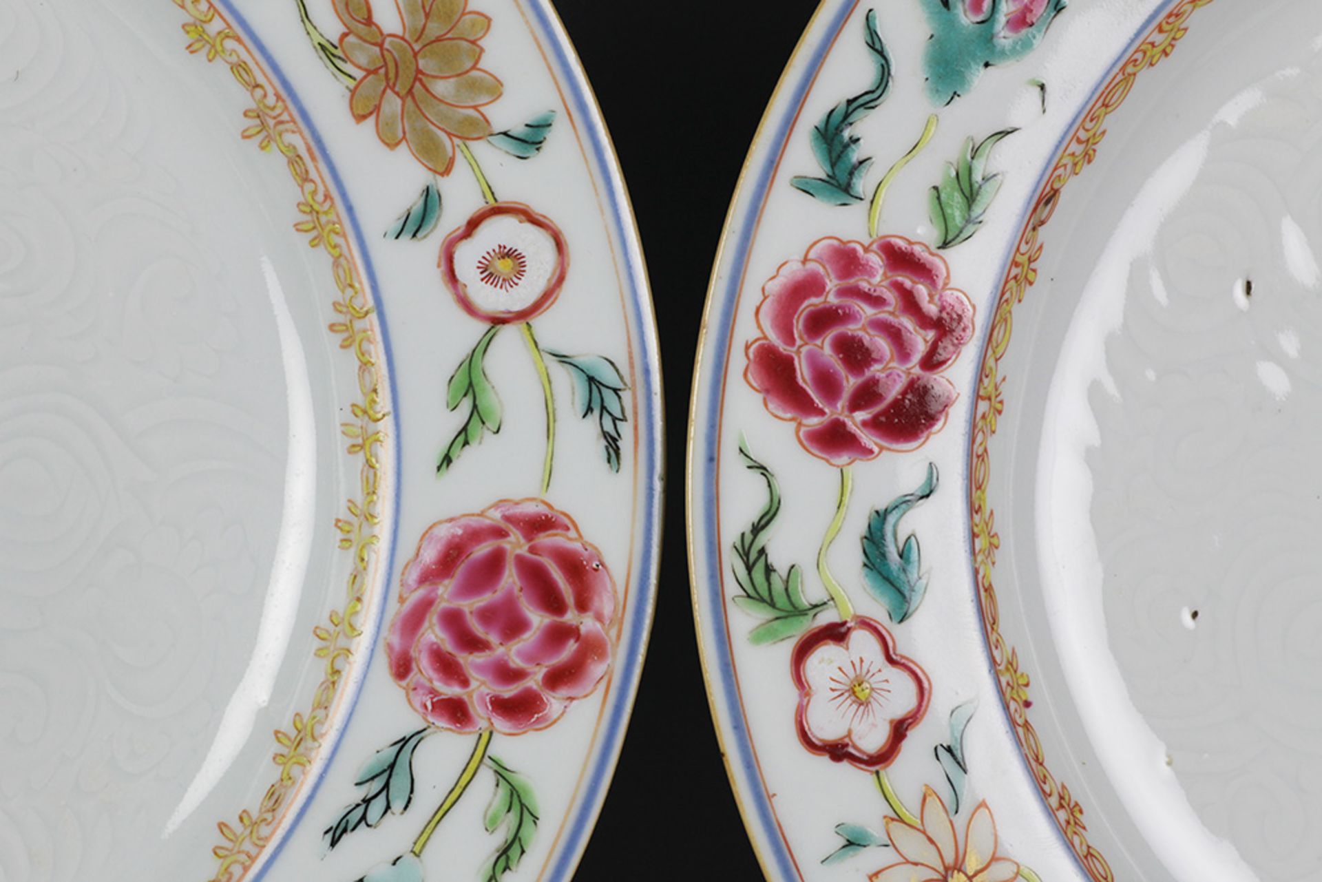 Pair Antique Chinese Bianco Sopra Bianco Floral Plates 18Th C. - Image 4 of 10