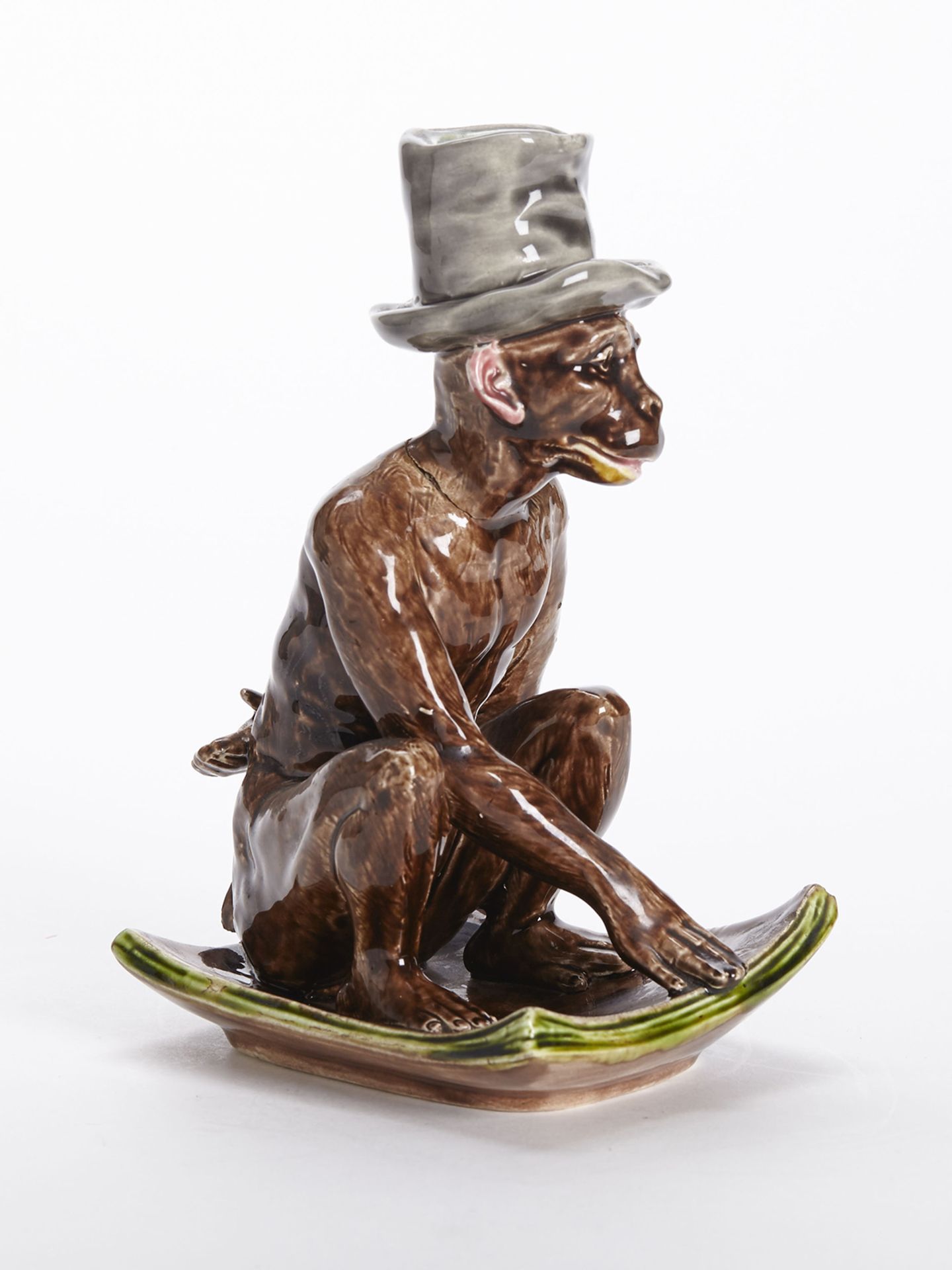 Sarreguemines Majolica Darwin Monkey Candlestick 19Th C. - Image 4 of 9