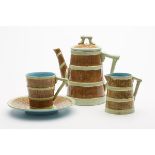 Royal Worcester Majolica Teapot, Cup & Saucer, Cream Jug