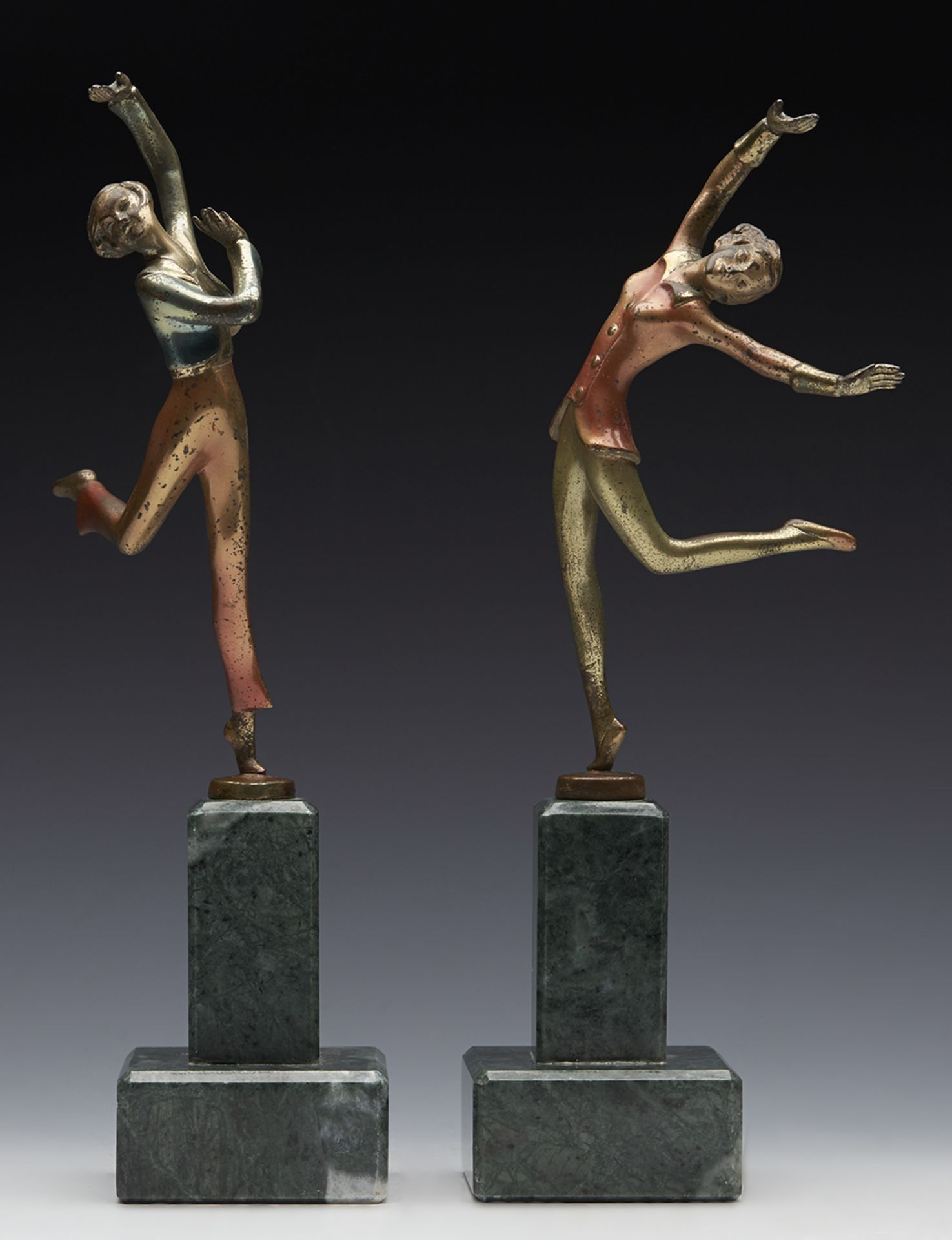 Pair Art Deco Cold Painted Bronze Dancers Josef Lorenzl C.1930