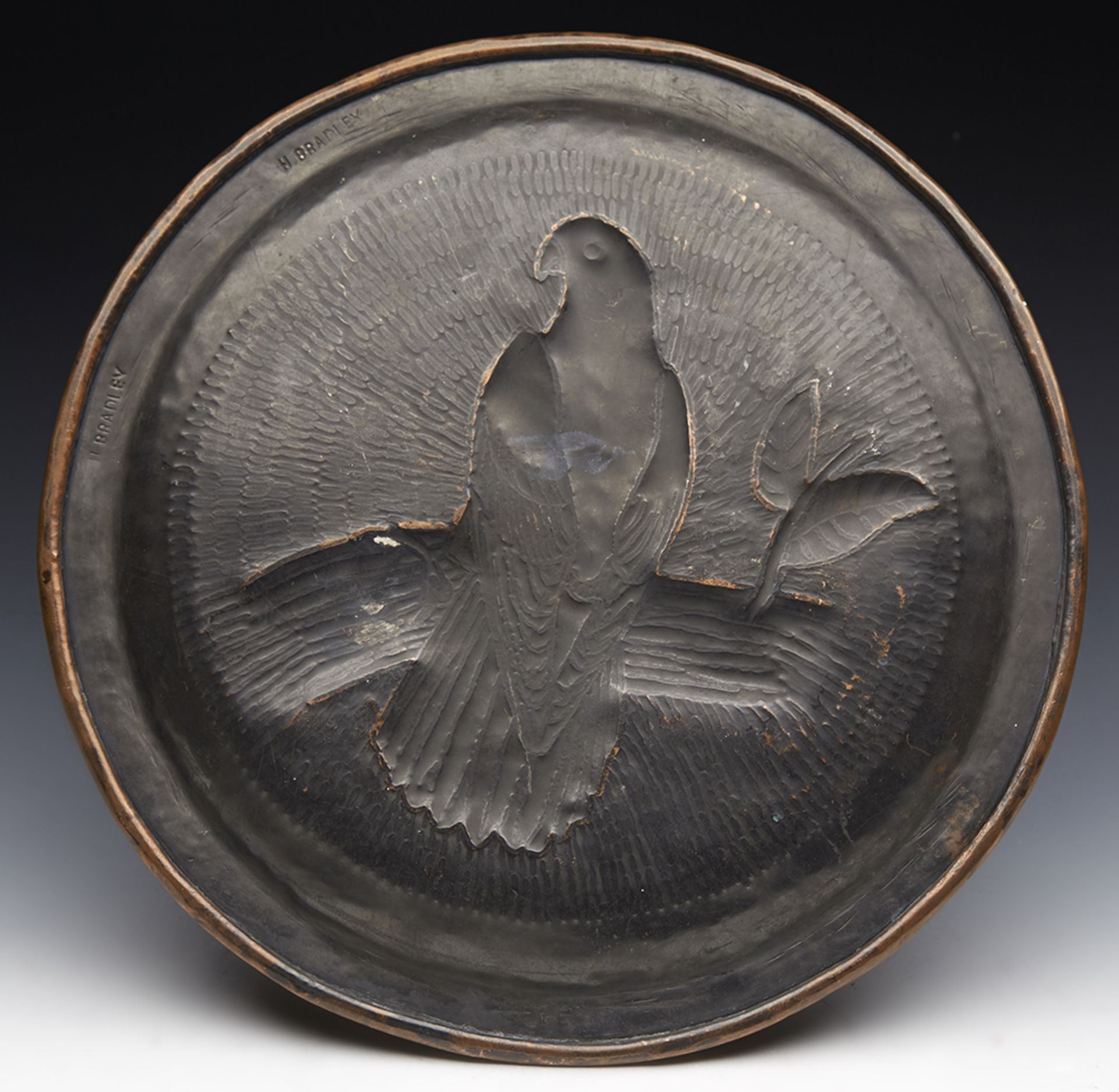 Art Nouveau Embossed Bird Plaque Signed H Bradley C.1900 - Bild 6 aus 6