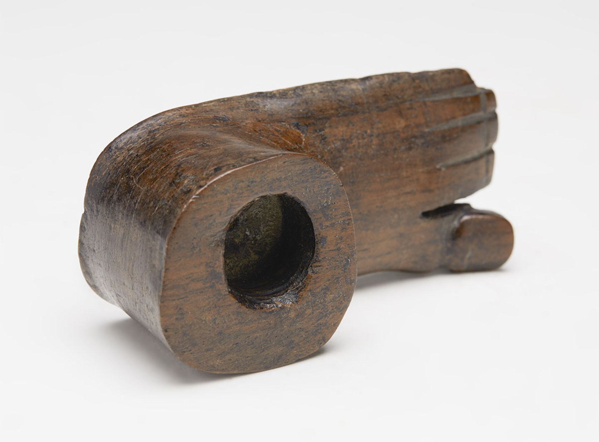 Antique Carved Hardwood Novelty Foot Inkwell - Bild 5 aus 7