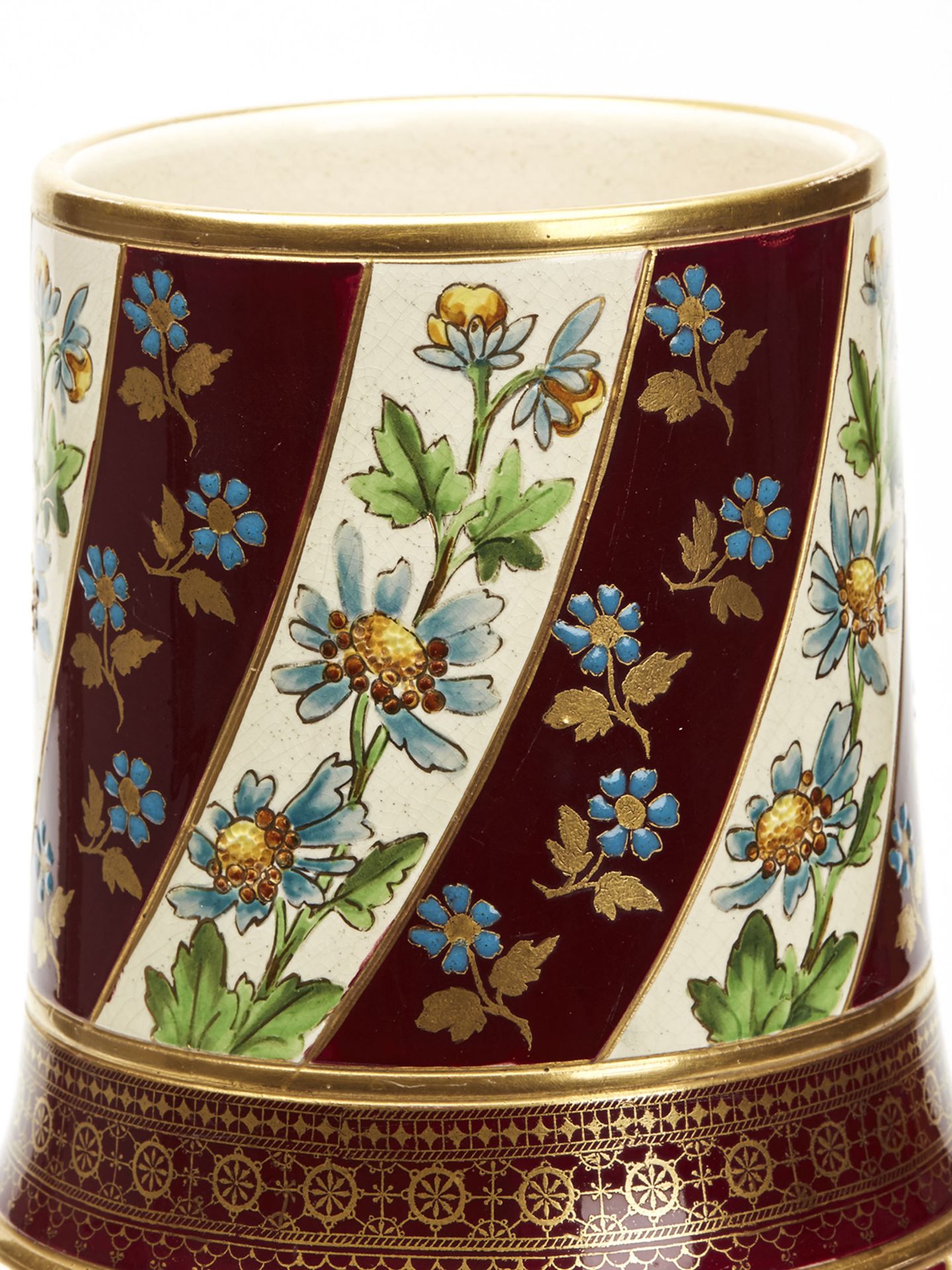 Antique French Sarreguemines Floral Painted Vase C.1880 - Image 3 of 7
