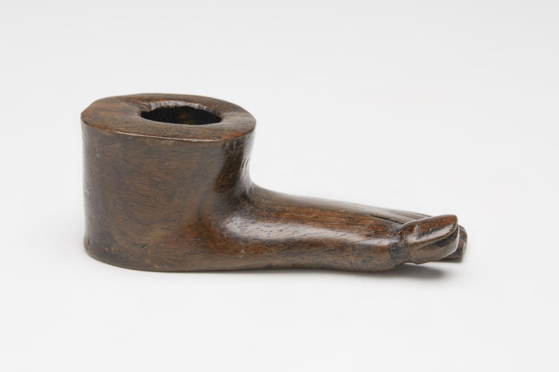 Antique Carved Hardwood Novelty Foot Inkwell - Image 2 of 7