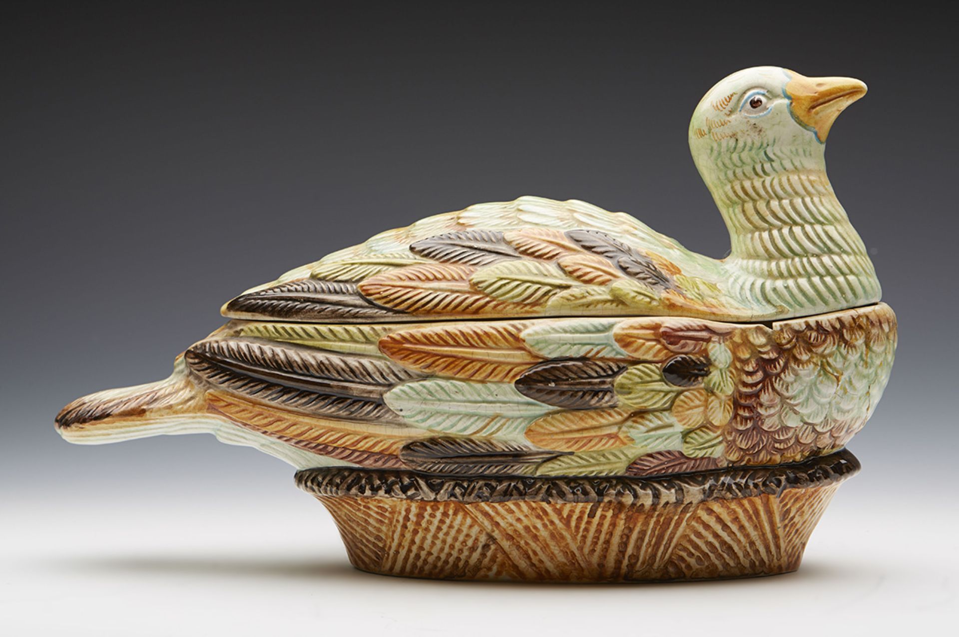 Antique Continental Majolica Pottery Bird Tureen 19Th C. - Image 7 of 9