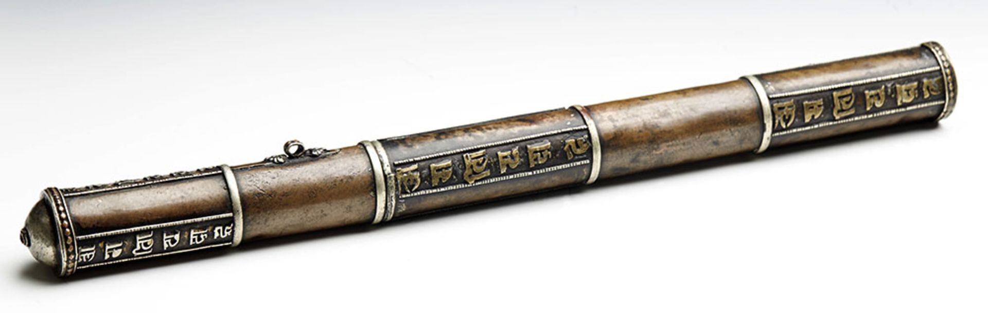 Antique Chinese/Tibetan Silver Mounted Copper Scroll Holder 19/20Th C. - Bild 10 aus 12