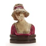 Art Nouveau Austrian Painted Pottery Bust Of Lady C.1900