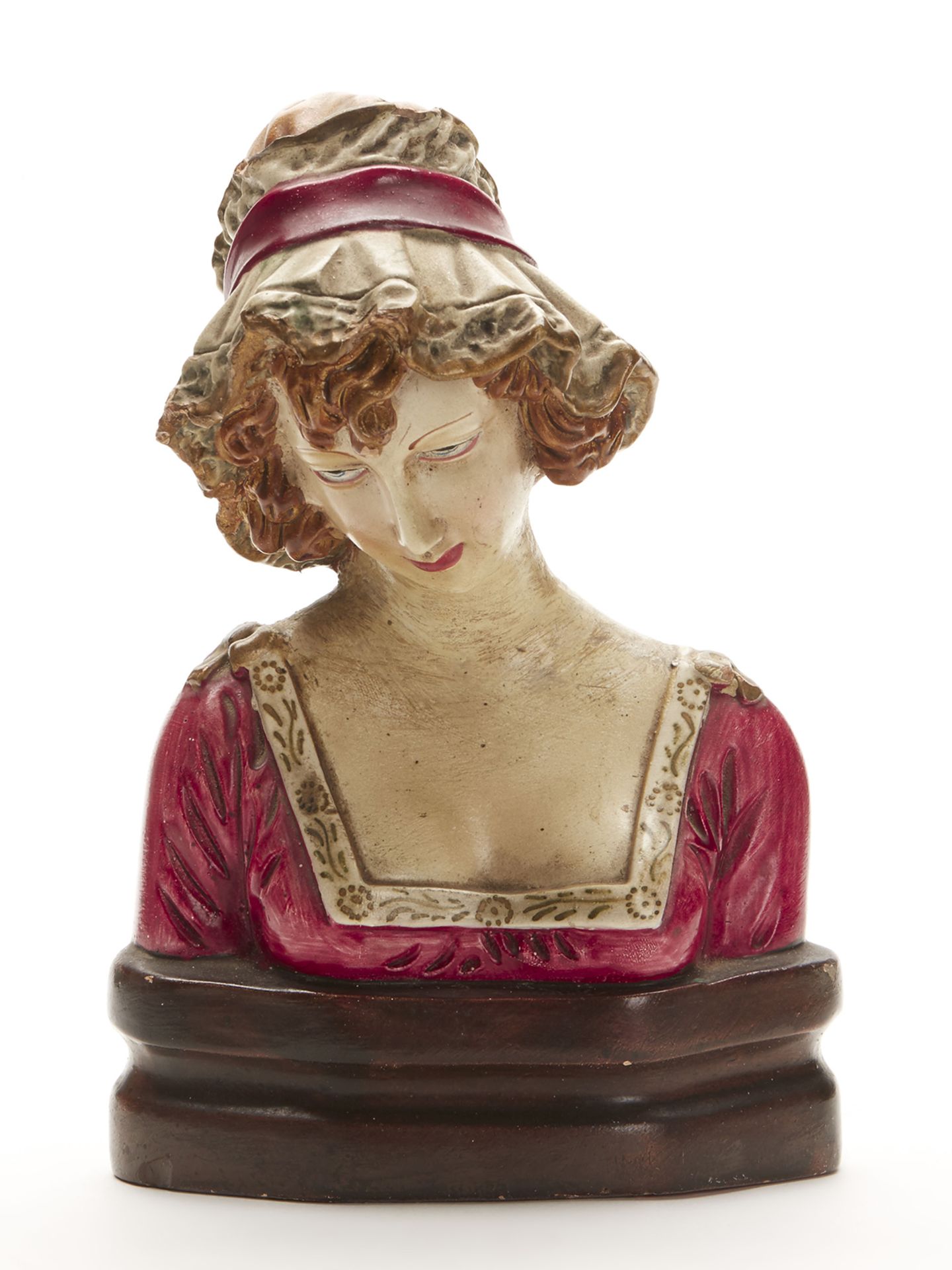 Art Nouveau Austrian Painted Pottery Bust Of Lady C.1900