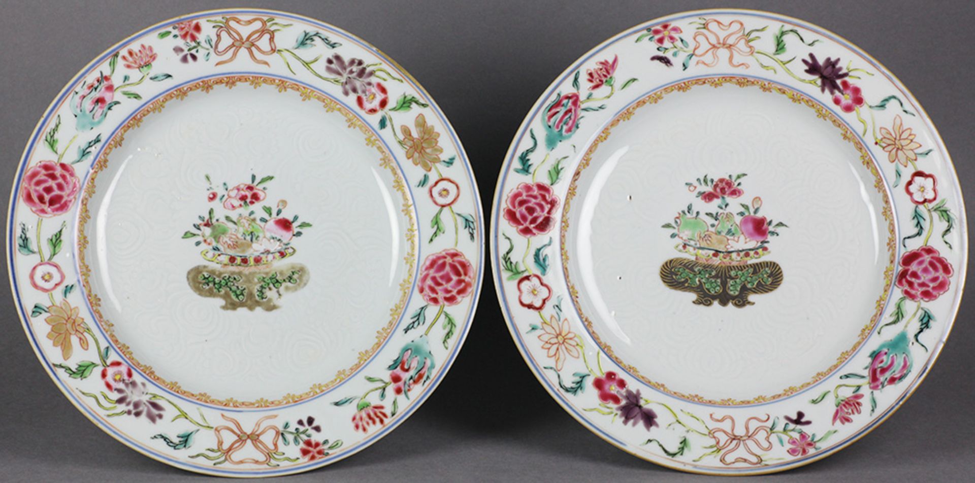 Pair Antique Chinese Bianco Sopra Bianco Floral Plates 18Th C.