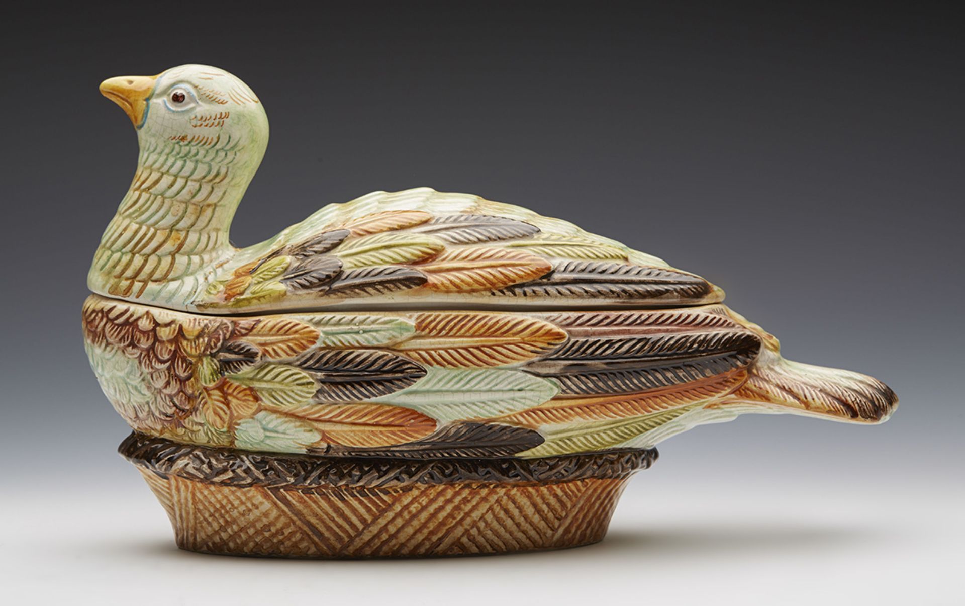 Antique Continental Majolica Pottery Bird Tureen 19Th C. - Image 2 of 9