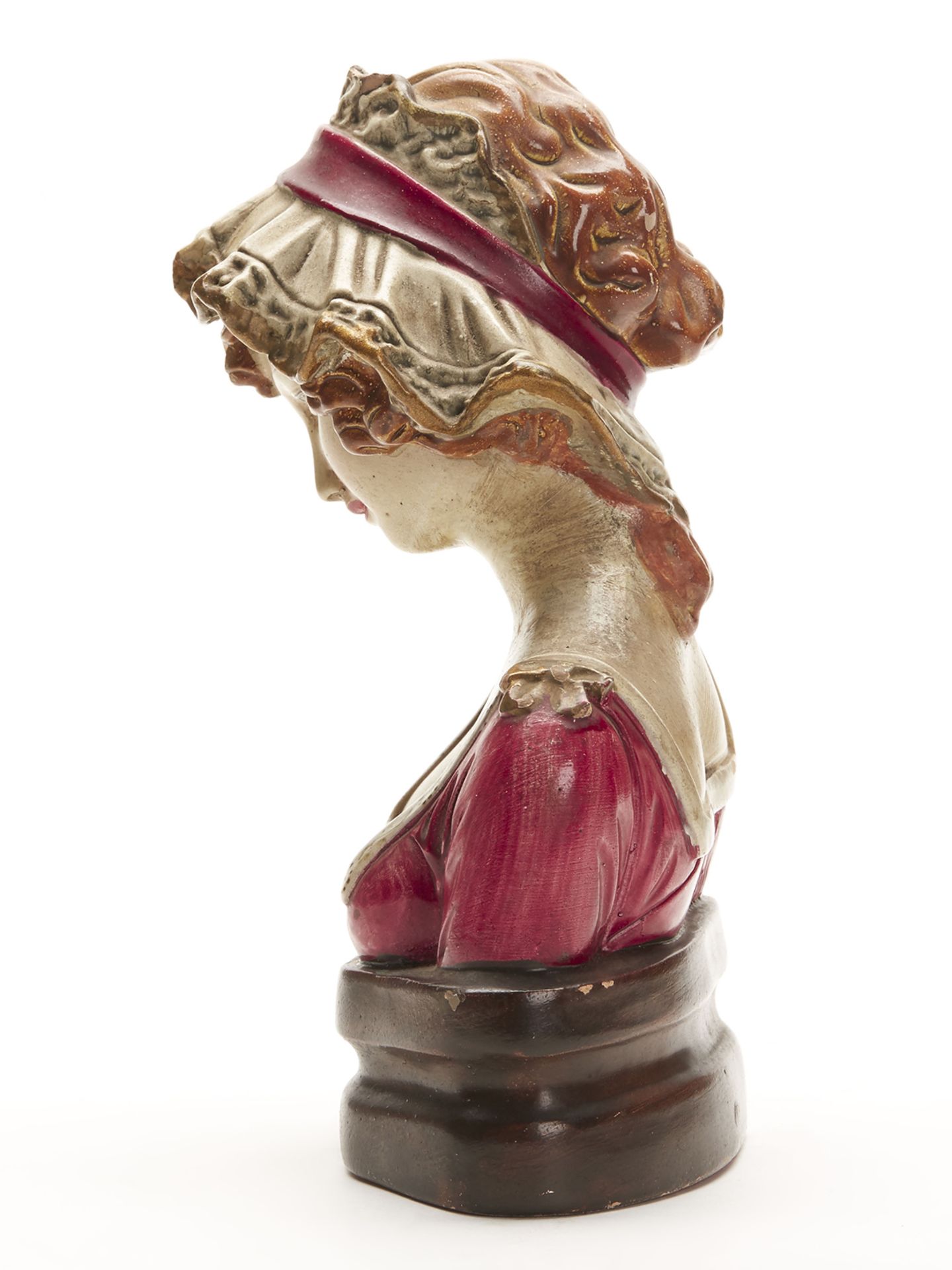 Art Nouveau Austrian Painted Pottery Bust Of Lady C.1900 - Image 2 of 8