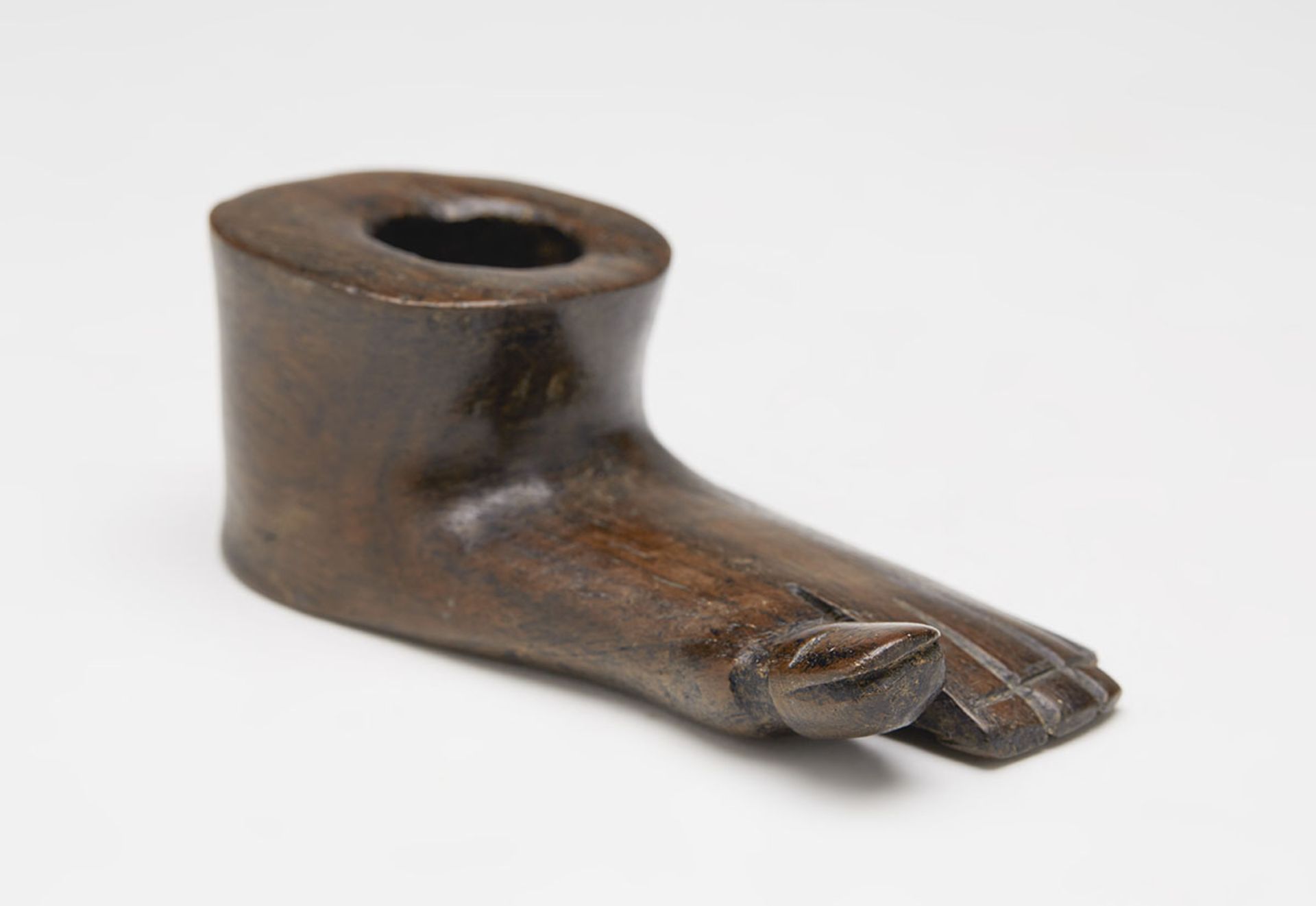 Antique Carved Hardwood Novelty Foot Inkwell