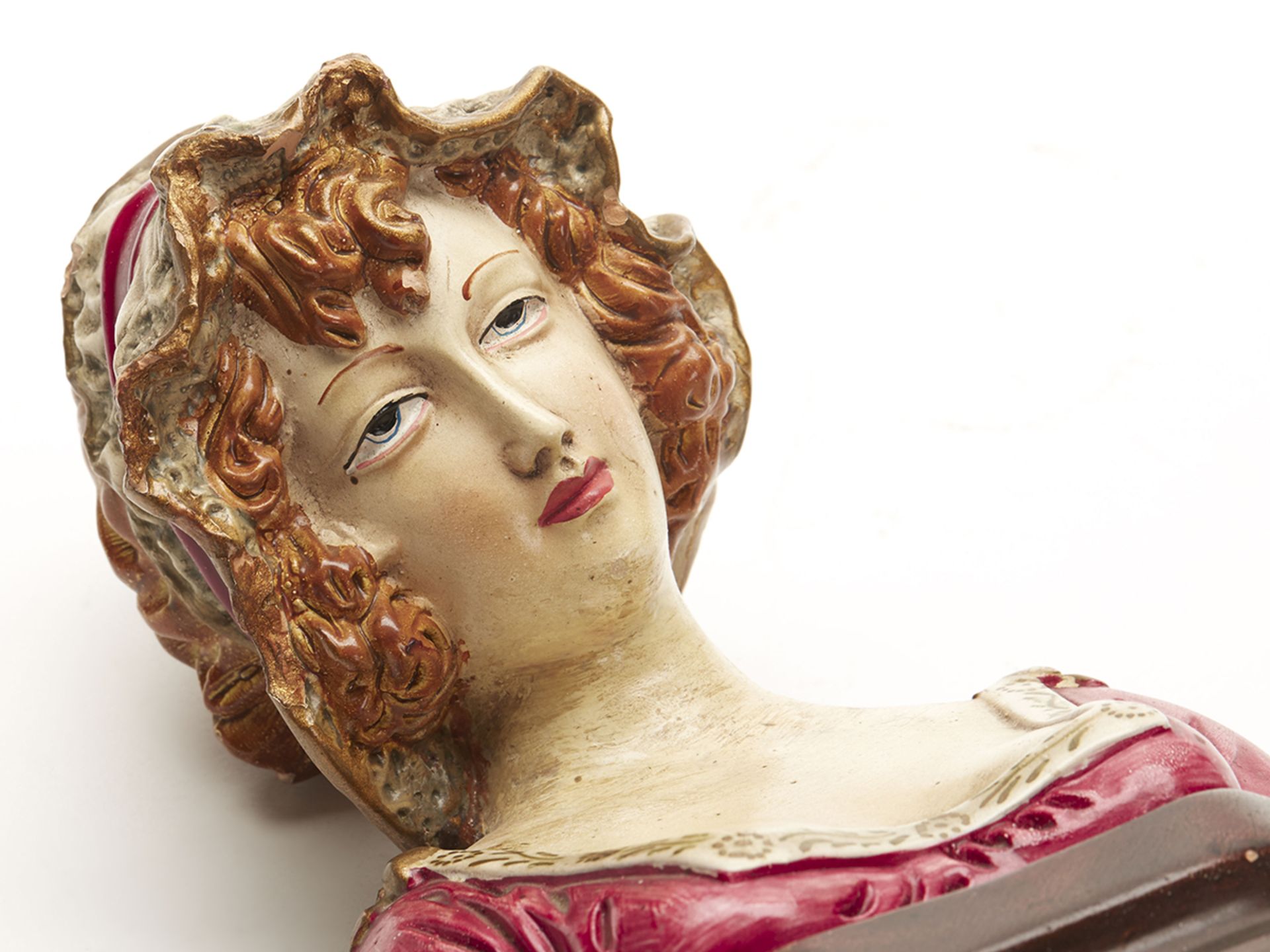 Art Nouveau Austrian Painted Pottery Bust Of Lady C.1900 - Image 5 of 8