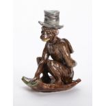 Sarreguemines Majolica Darwin Monkey Candlestick 19Th C.