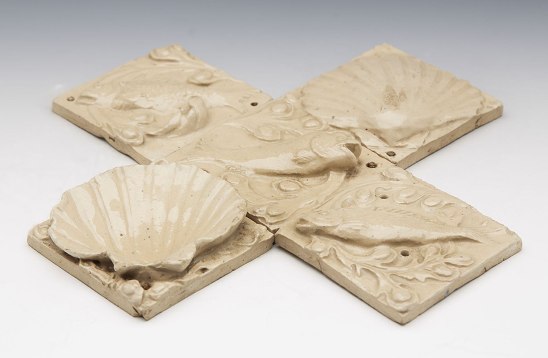 Antique Collection Salt Glazed Relief Moulded Tiles 19Th C.