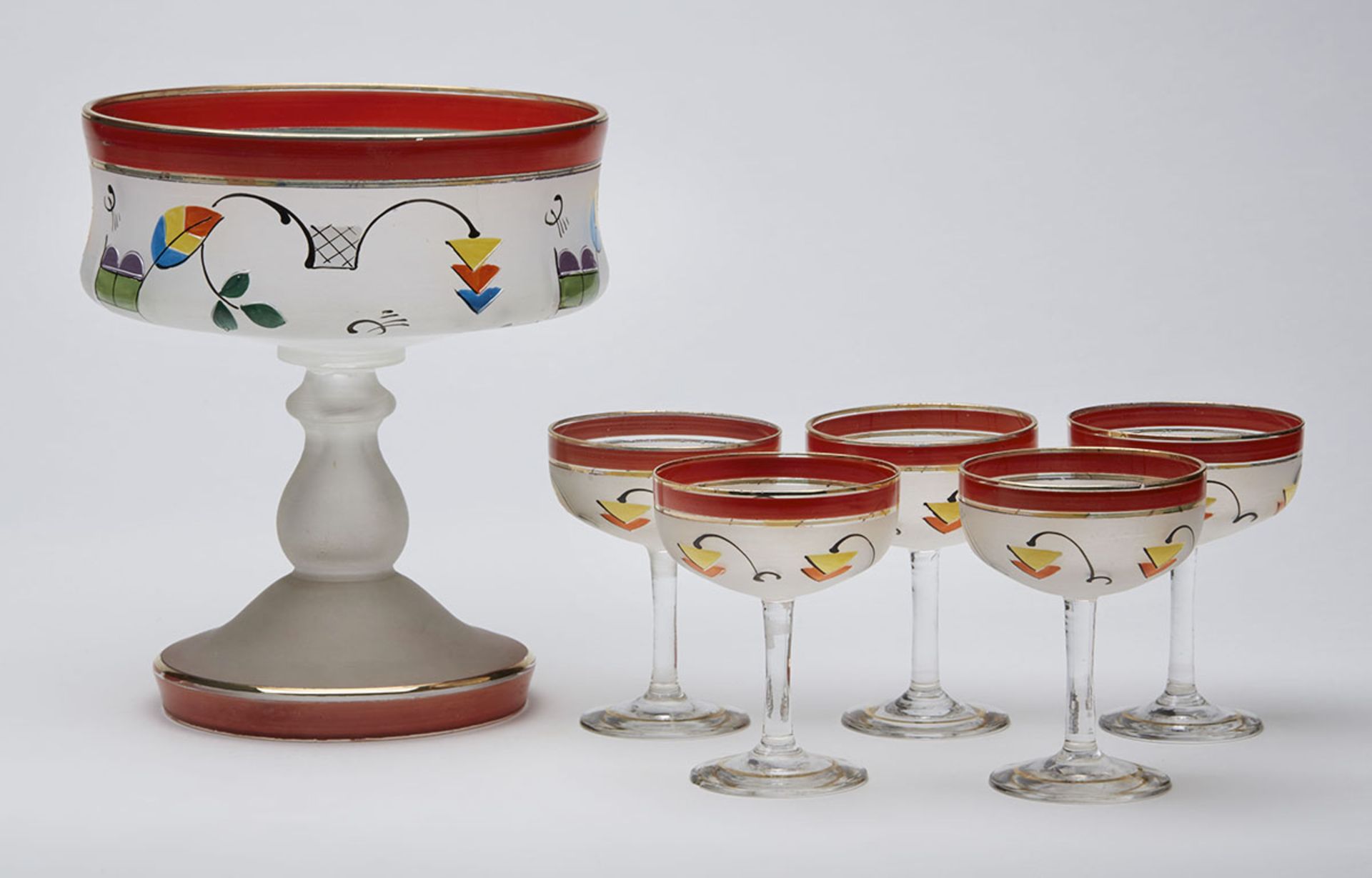 Art Deco Continental Handpainted Glass Cocktail Set C.1930