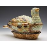 Antique Continental Majolica Pottery Bird Tureen 19Th C.