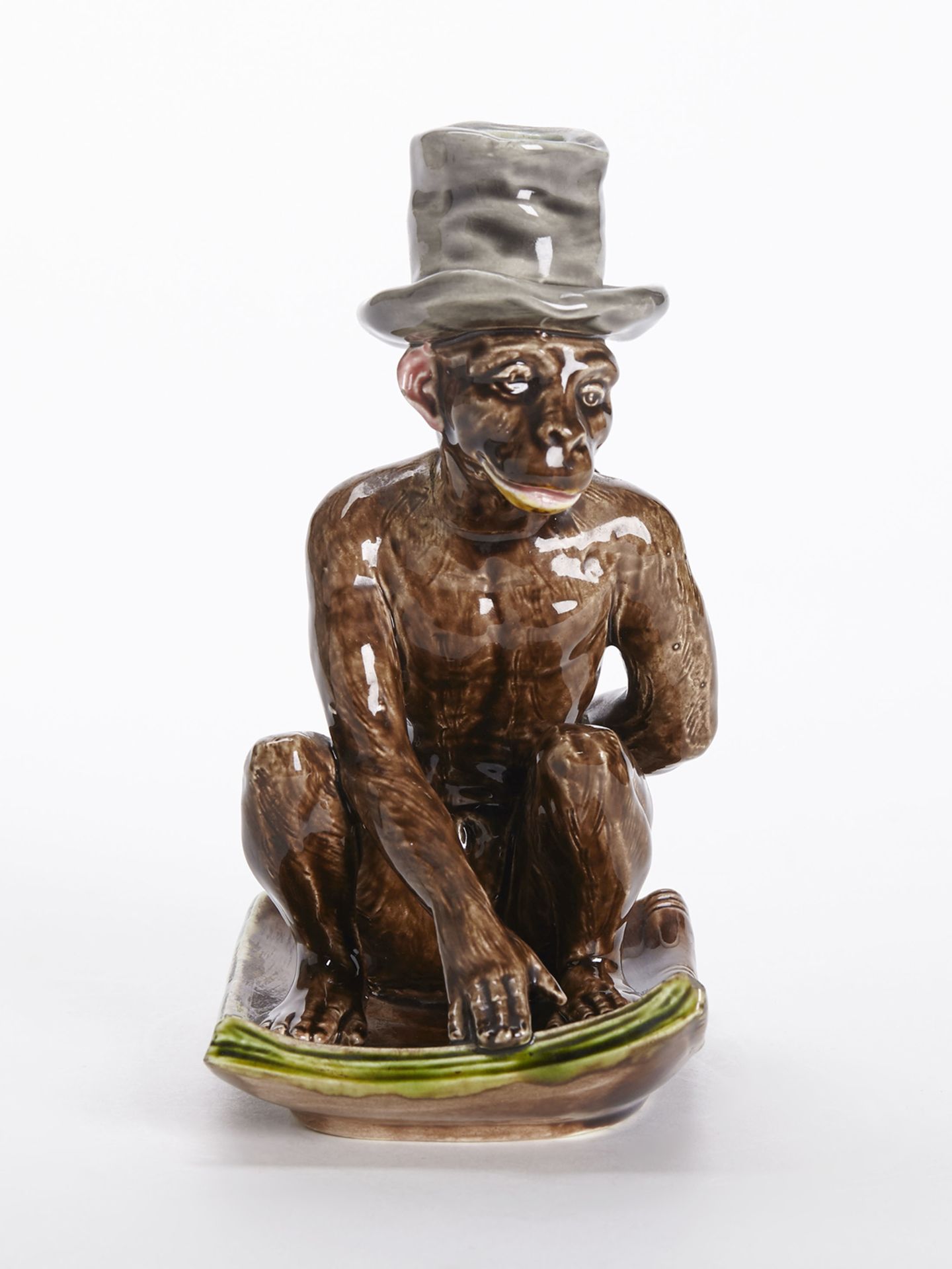 Sarreguemines Majolica Darwin Monkey Candlestick 19Th C. - Image 2 of 9