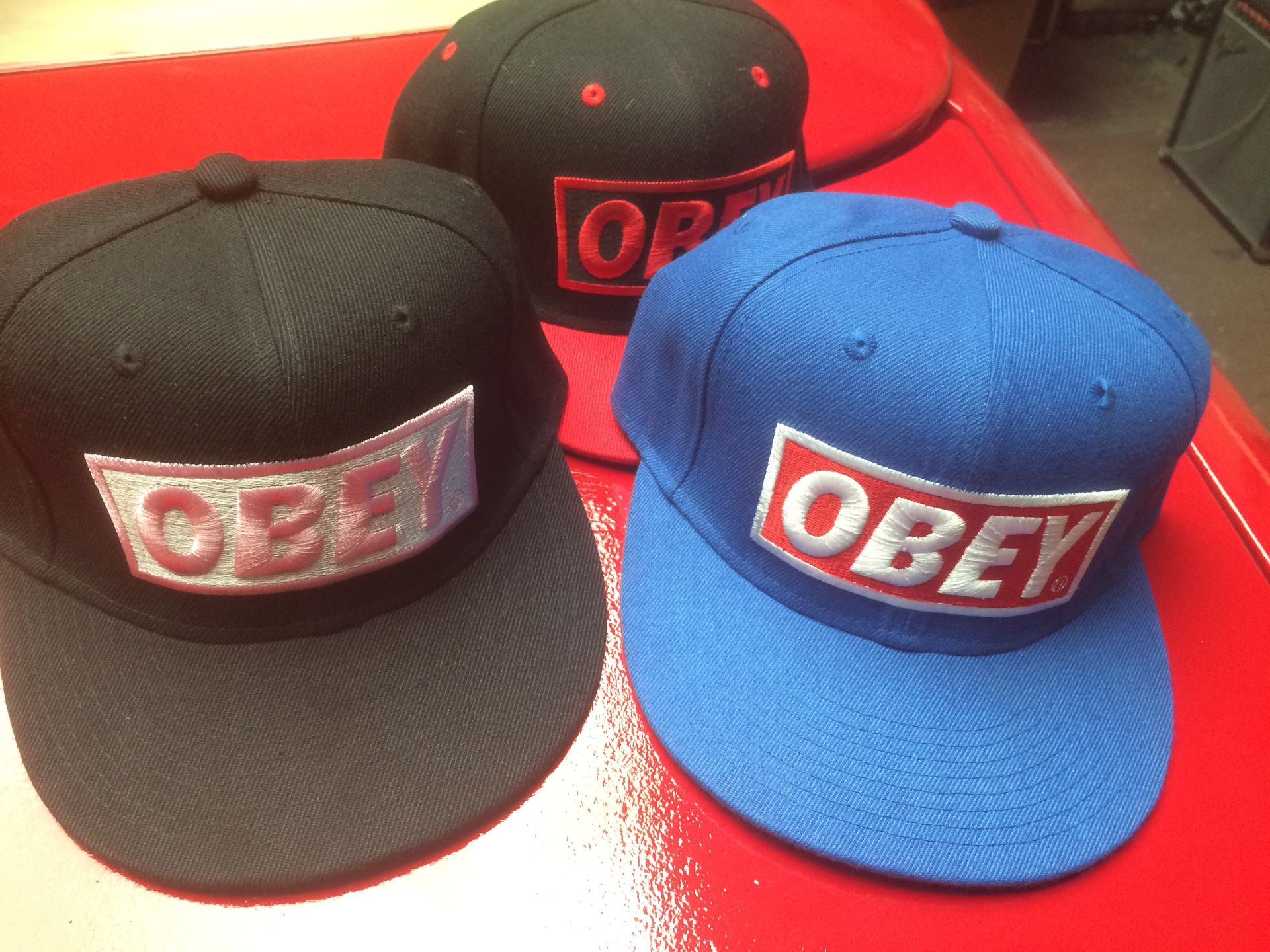 Baseball caps. Designer " OBEY" sold in lots of three, bid price is for three