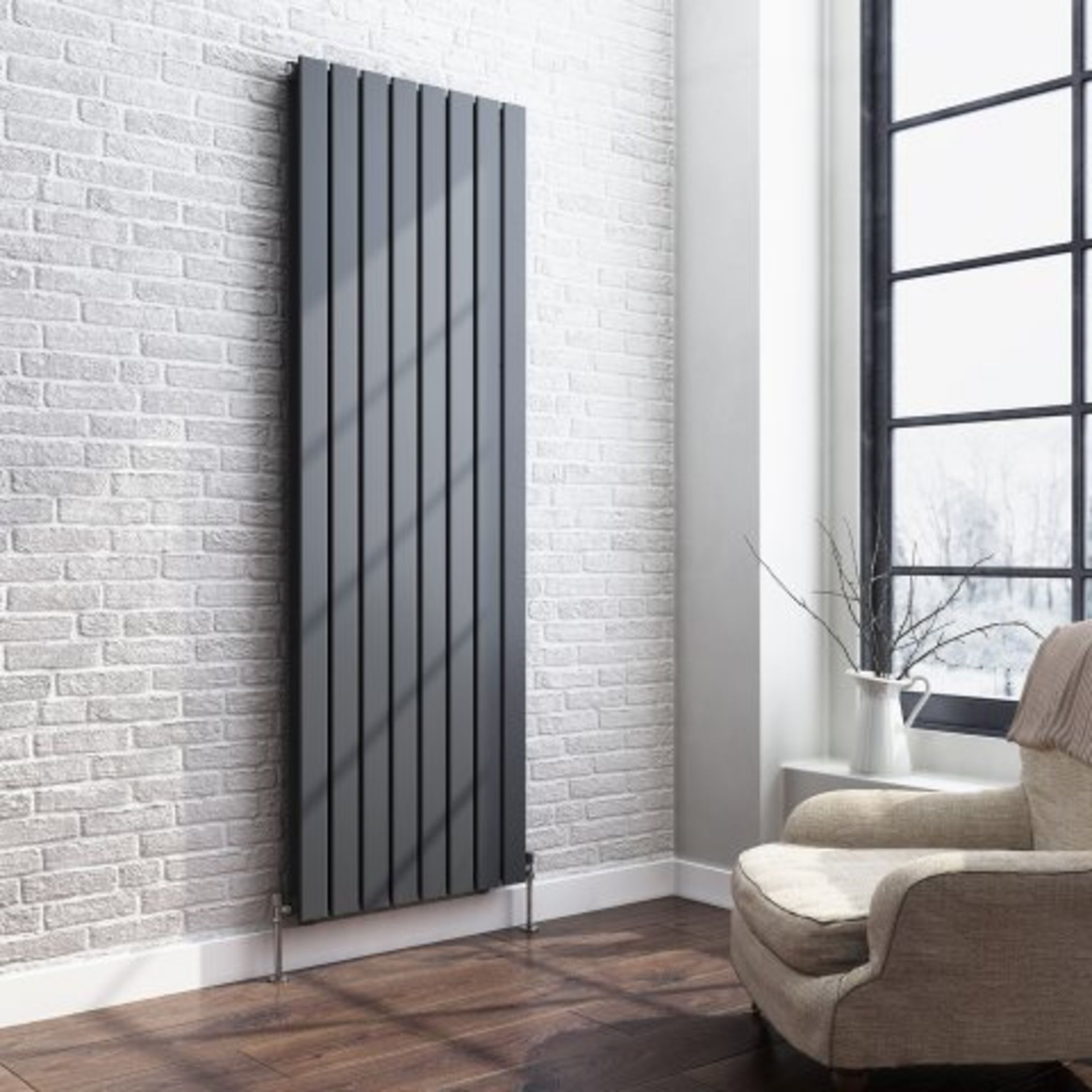 (AA164) 1800x608mm Anthracite Double Flat Panel Vertical Radiator - Premium. RRP £599.99. - Image 4 of 4