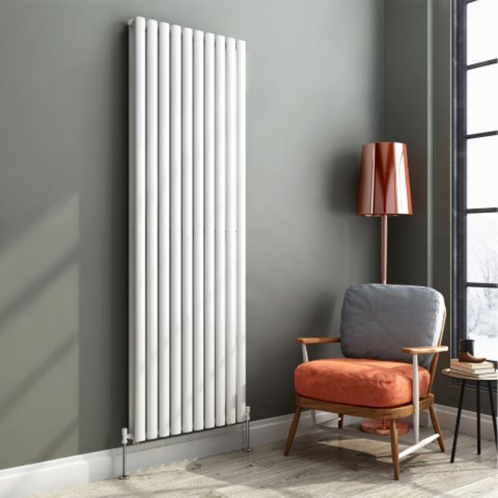 (AA140) 1800x600mm White Double Panel Oval Tube Vertical Radiator. RRP £499.99. Designer Touch - Image 4 of 4