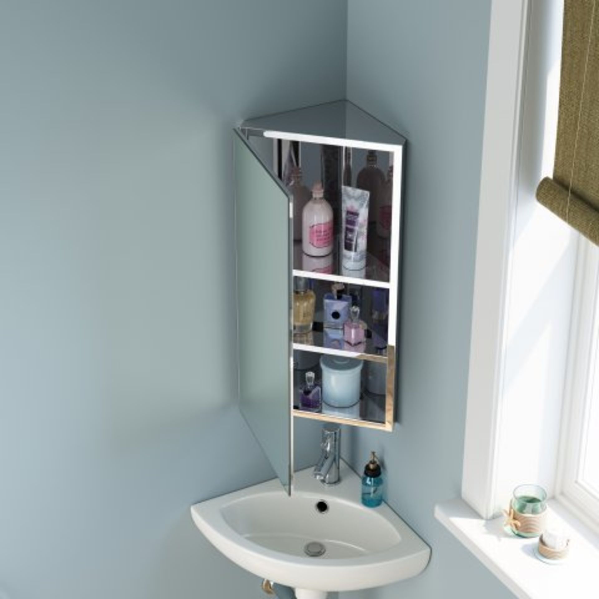 (AA201) 600x300mm Liberty Stainless Steel Corner Mirror Cabinet. RRP £162.99. This stunning mirror - Image 3 of 4