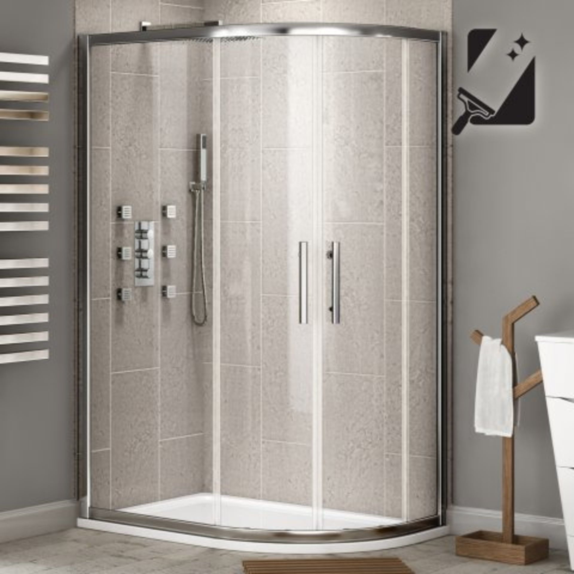 (AA34) 760x900mm - 8mm - Premium EasyClean Offset Quadrant Shower Enclosure - Reversible. RRP £399.