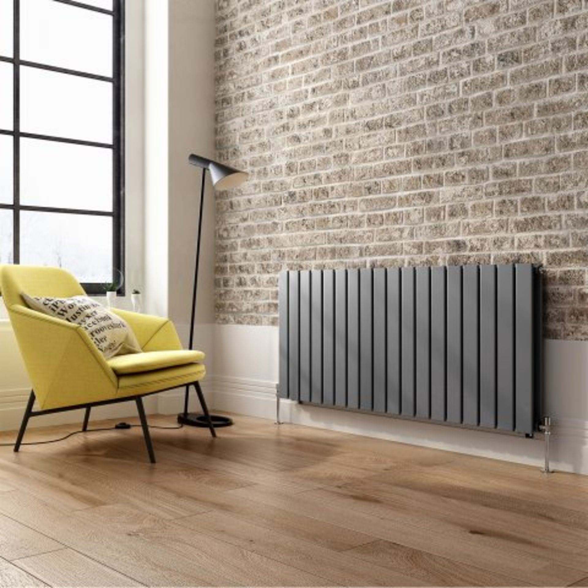 (AA3) 600x1380mm Anthracite Double Flat Panel Horizontal Radiator. RRP £624.99. Designer Touch - Image 2 of 5