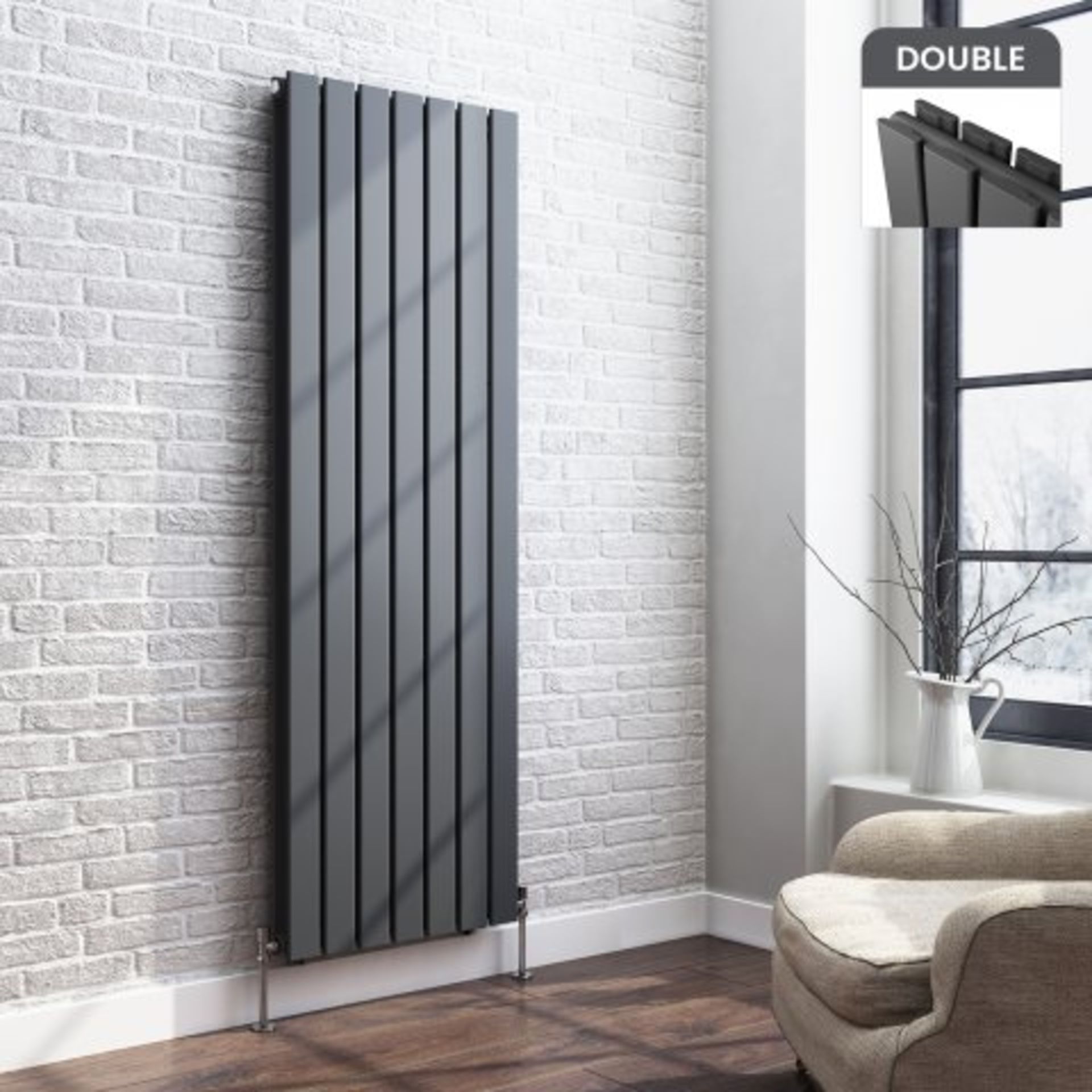 (AA68) 1600x532mm Anthracite Double Flat Panel Vertical Radiator. RRP £499.99. Designer Touch