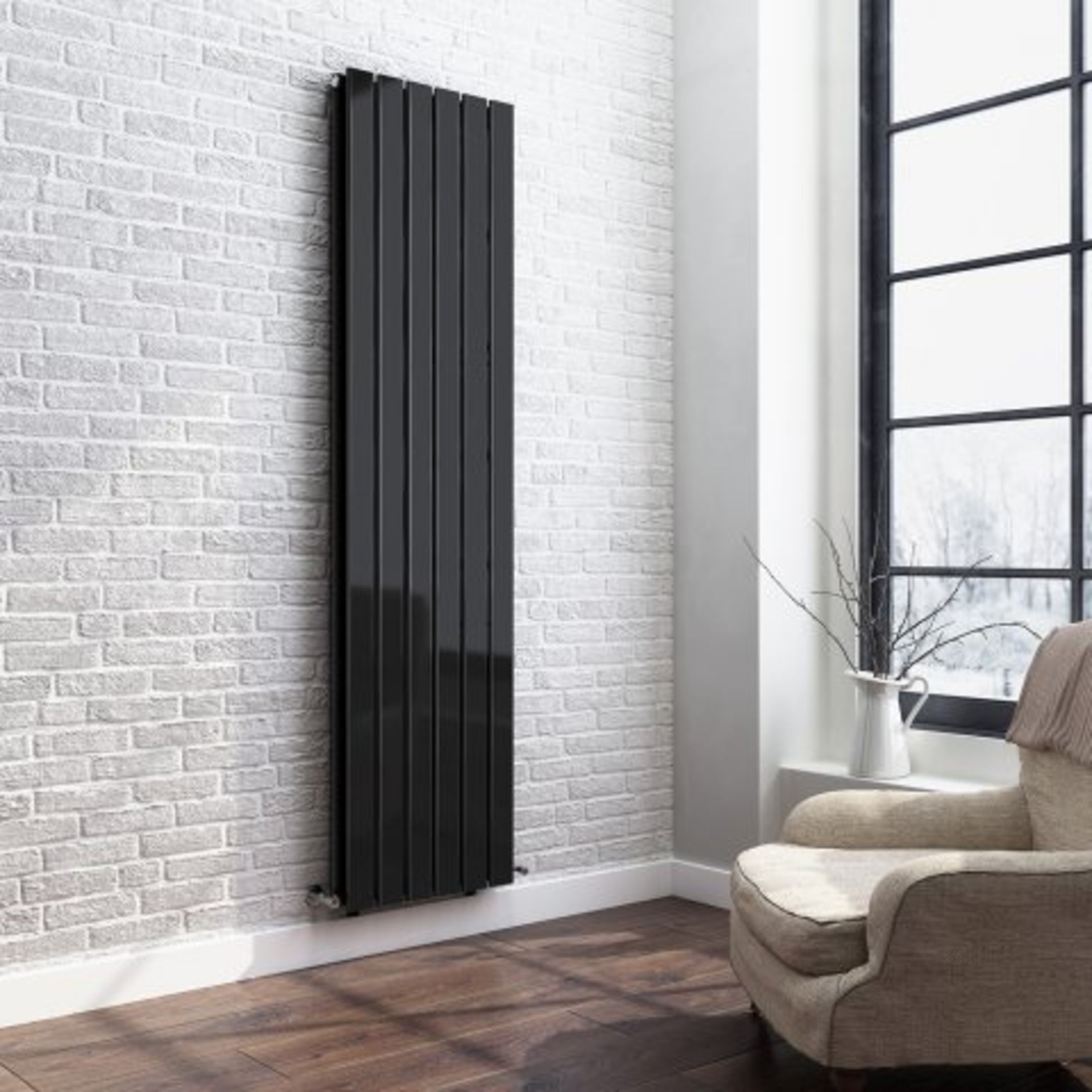 (AA165) 1800x458mm Gloss Black Double Flat Panel Vertical Radiator. RRP £499.99. Our Thera Flat - Image 2 of 4