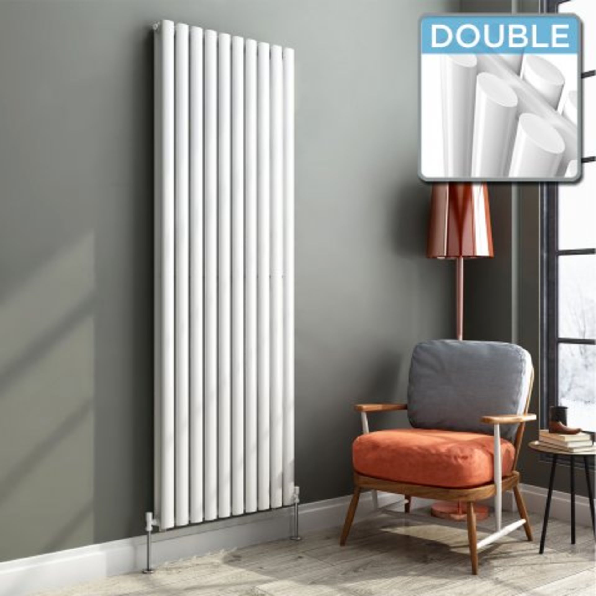 (AA140) 1800x600mm White Double Panel Oval Tube Vertical Radiator. RRP £499.99. Designer Touch - Image 2 of 4